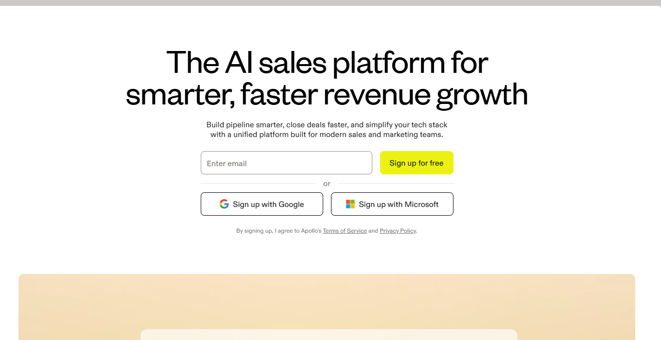 Apollo homepage framed as an AI sales platform