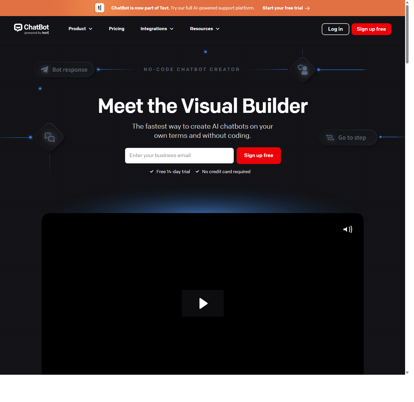 ChatBot.com Visual Builder for no-code AI chatbot creation