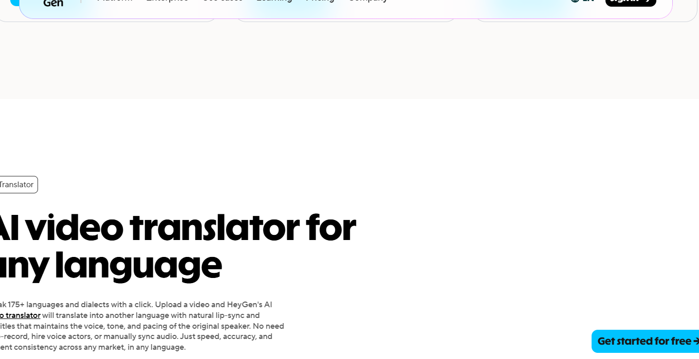 HeyGen Video Translate section
