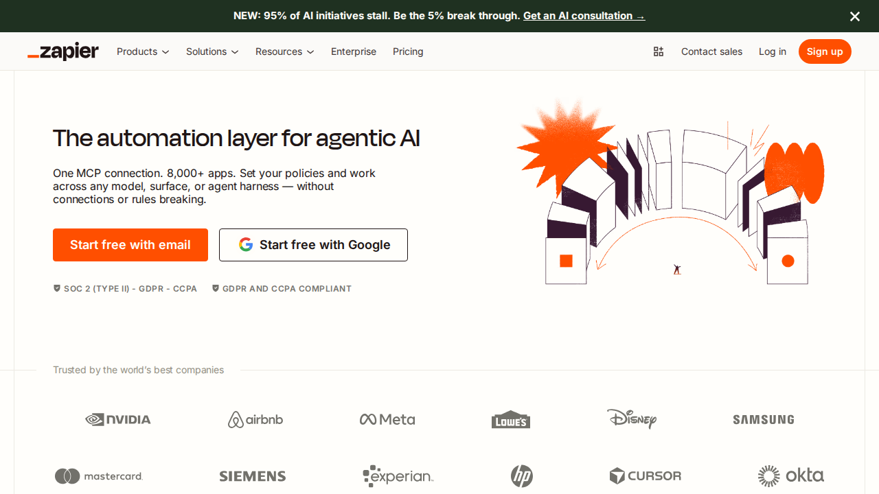 Zapier homepage showing the broader platform story