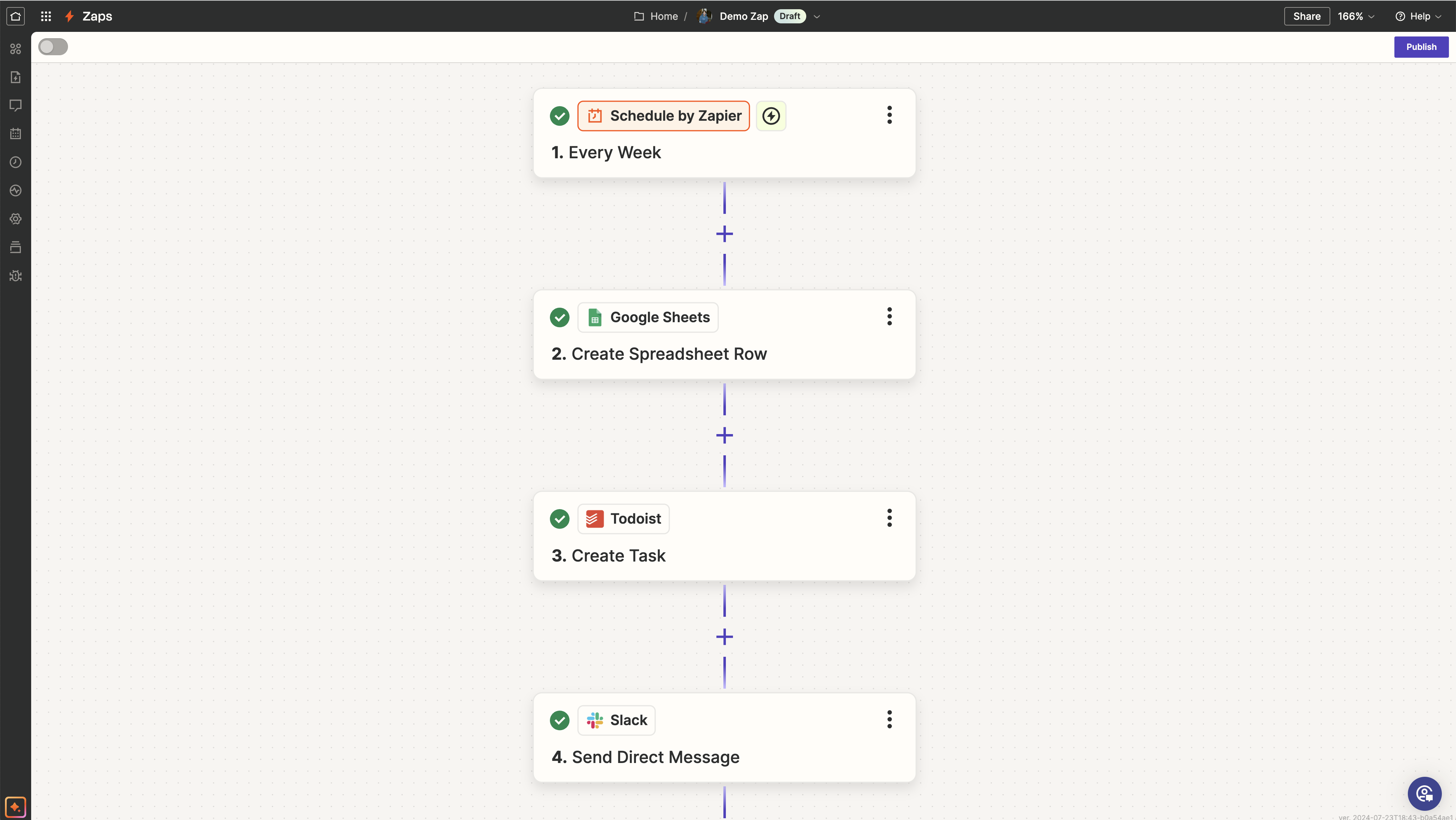 Zapier editor with automation steps and workflow setup